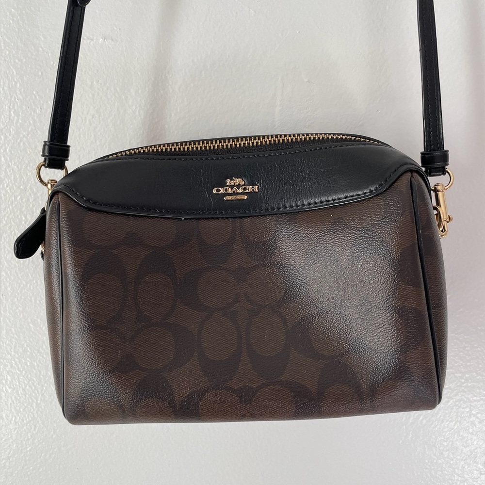 Coach Signature Brown and Black Crossbody Bag